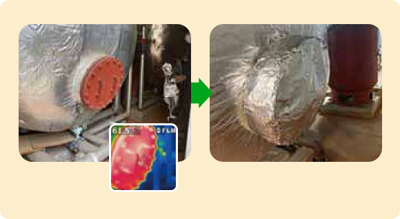 貯湯タンクマンホール部が61.5℃の高温のため、2ヵ所の 保温施工 を実施